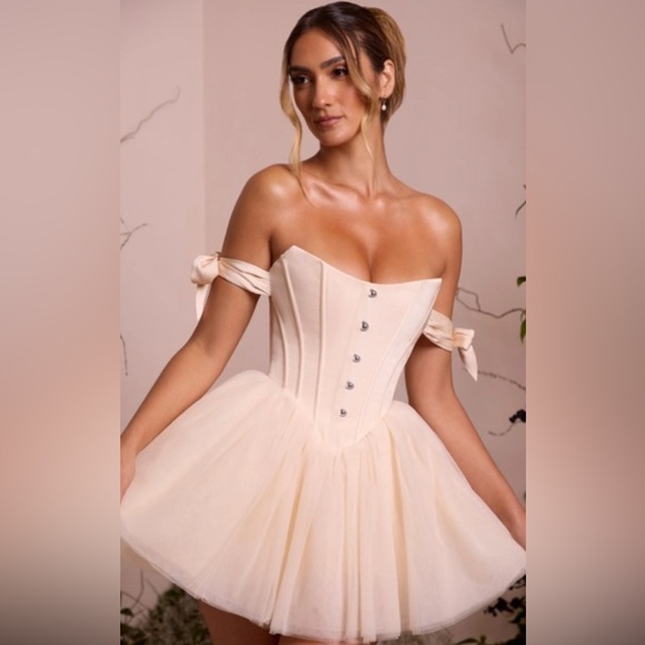 Oh Polly Dresses & Skirts - Oh Polly Corset Ballerina Cream Off-Shoulder Dress